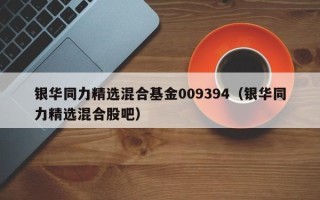 银华同力精选混合基金009394（银华同力精选混合股吧）